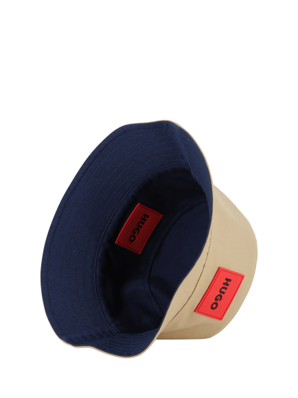 HUGO Kids' Reversible Badge Bucket Hat, Navy/Sand - view 2, Navy/Sand