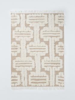 John Lewis Jazz Hand Knotted Pure Wool Shaggy Rug, White/Grey, White/Grey