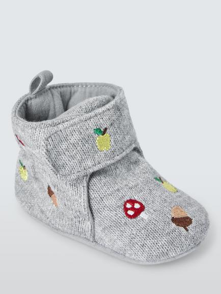 John Lewis Baby Acorn Booties, Grey, Grey