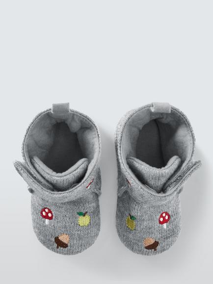 John Lewis Baby Acorn Booties, Grey - view 2, Grey