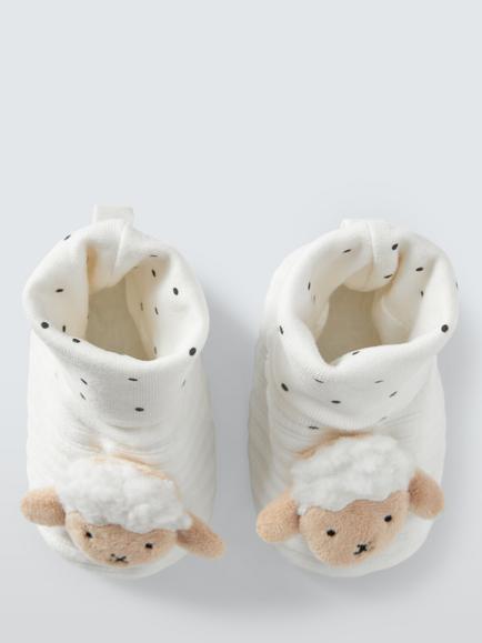John Lewis Baby Sheep Sock Top Booties, Yellow - view 2, Yellow