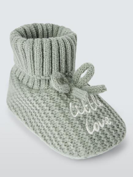 John Lewis Baby Little Love Knit Booties, Blue, Blue