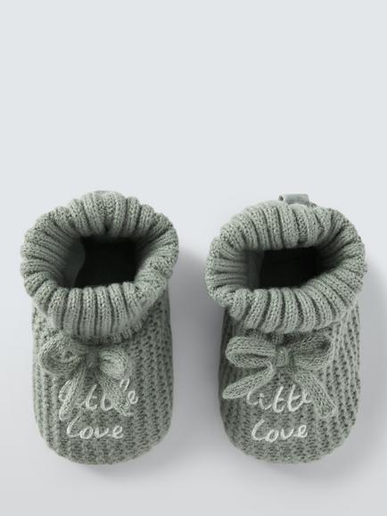 John Lewis Baby Little Love Knit Booties, Blue - view 2, Blue