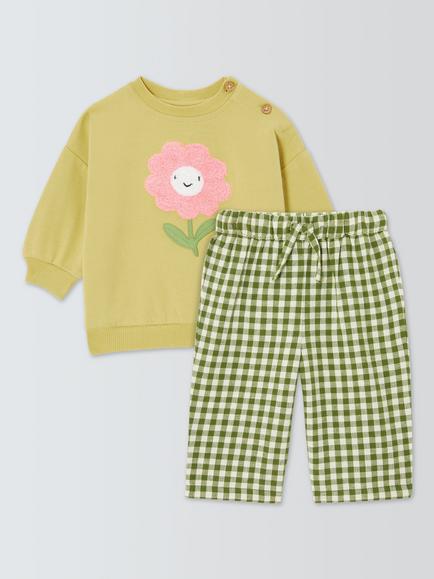 John Lewis Baby Gingham Sweater & Trousers Set, Green Gingham, Green Gingham