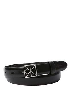 Calvin Klein Emblem Buckle Pure Leather Belt, Black / Nickel, Black / Nickel