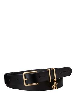Calvin Klein Monogram Charm Leather Belt, Black / Light Gold