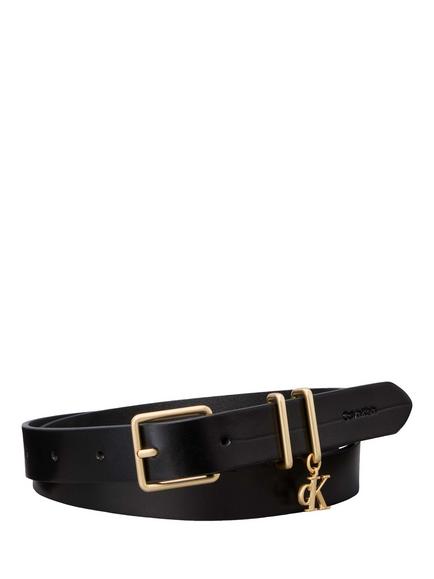 Calvin Klein Monogram Charm Leather Belt, Black / Light Gold