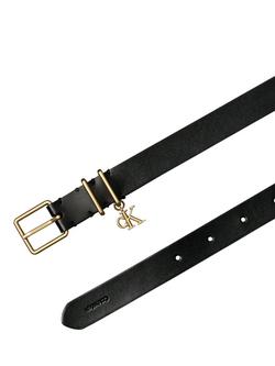 Calvin Klein Monogram Charm Leather Belt - view 2, Black / Light Gold