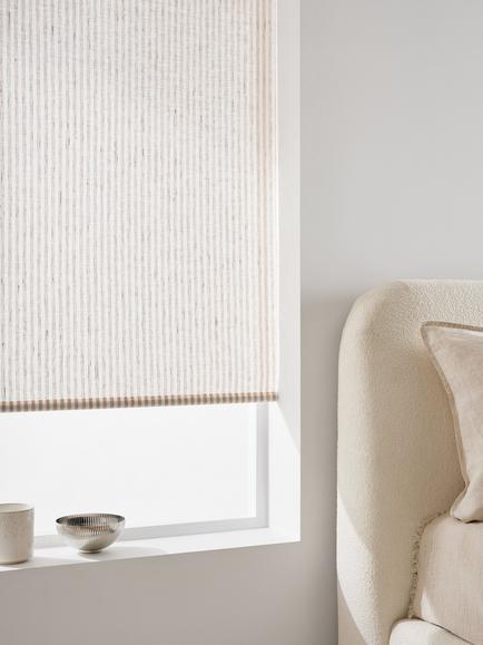 John Lewis Linen Stripe Sheer Roller Blind, Cinnamon