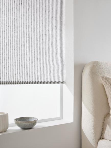 John Lewis Linen Stripe Sheer Roller Blind, Navy
