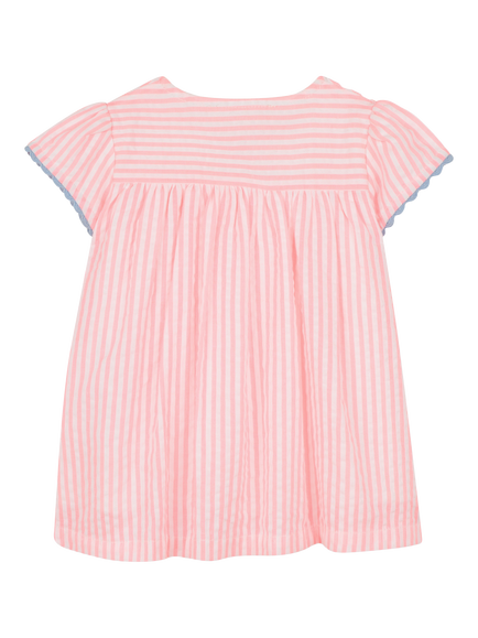 Billieblush Baby Short Sleeve Stripe Print Dress, Rose Pink - view 2, Rose Pink