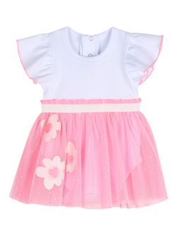 Billieblush Baby Short Sleeved Mesh Skirt Bodysuit, Pink/Lilac, Pink/Lilac