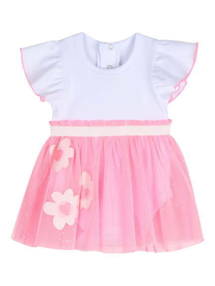 Billieblush Baby Short Sleeved Mesh Skirt Bodysuit, Pink/Lilac, Pink/Lilac