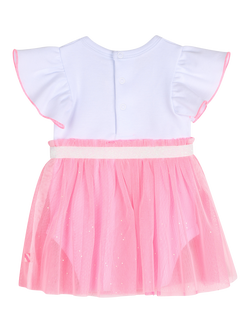 Billieblush Baby Short Sleeved Mesh Skirt Bodysuit, Pink/Lilac - view 2, Pink/Lilac