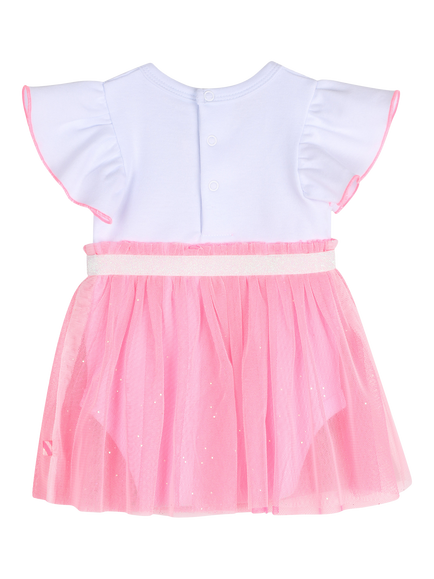 Billieblush Baby Short Sleeved Mesh Skirt Bodysuit, Pink/Lilac - view 2, Pink/Lilac