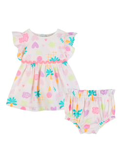 Billieblush Baby Short Sleeve Dress and Bloomer Set, Ivory/Multi, Ivory/Multi