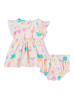 Billieblush Baby Short Sleeve Dress and Bloomer Set, Ivory/Multi - view 2, Ivory/Multi