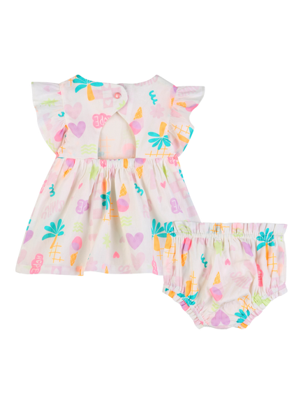 Billieblush Baby Short Sleeve Dress and Bloomer Set, Ivory/Multi - view 2, Ivory/Multi