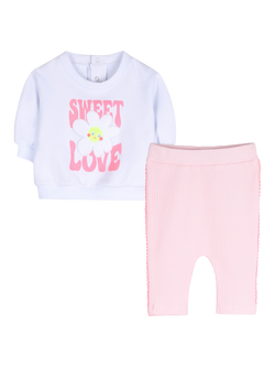 Billieblush Baby Fleece Sweatshirt and Leggings Set, White/Pink, White/Pink