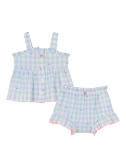 Billieblush Baby Gingham Top and Shorts Set, Blue/White, Blue/White