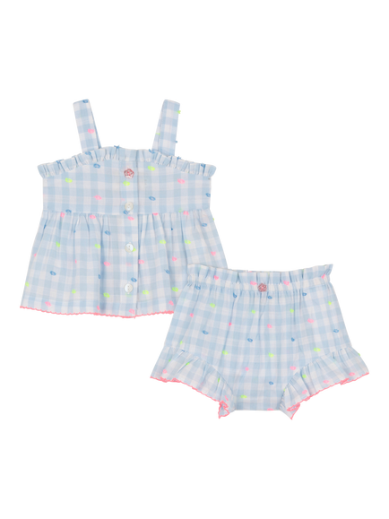 Billieblush Baby Gingham Top and Shorts Set, Blue/White, Blue/White