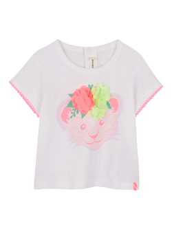 Billieblush Baby Lion Cub Short Sleeve Cotton T-Shirt, White, White