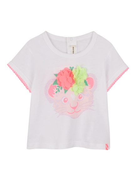Billieblush Baby Lion Cub Short Sleeve Cotton T-Shirt, White, White