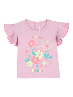 Billieblush Baby Flower Flounce Sleeve Cotton T-Shirt, Lilac/Multi, Lilac/Multi