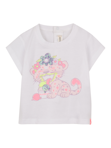 Billieblush Baby Ice Cream Lion Cub Short Sleeve Cotton T-Shirt, White, White