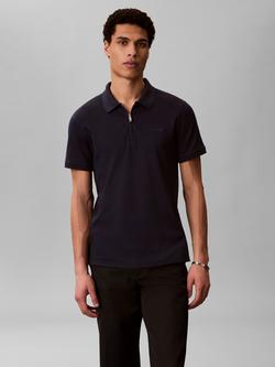 Calvin Klein Zip Neck Pique Polo Shirt - view 2, Dark Sapphire