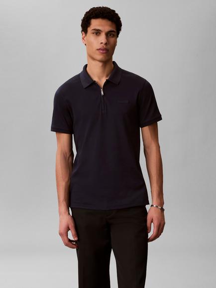 Calvin Klein Zip Neck Pique Polo Shirt - view 2, Dark Sapphire