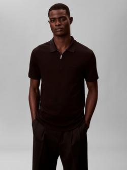 Calvin Klein Zip Neck Pique Polo Shirt - view 2, Black