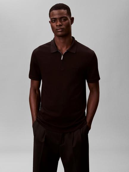 Calvin Klein Zip Neck Pique Polo Shirt - view 2, Black