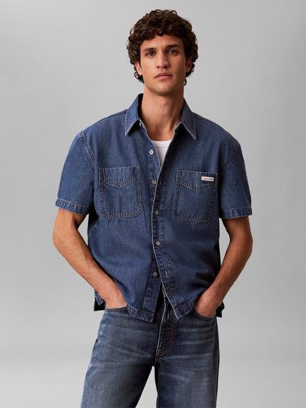 Calvin Klein Short Sleeve Denim Shirt, Beckford Blue - view 2, Beckford Blue