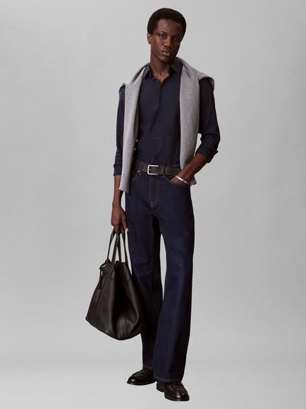 Calvin Klein Slim Fit Cotton Rich Stretch Shirt, Dark Sapphire - view 2, Dark Sapphire