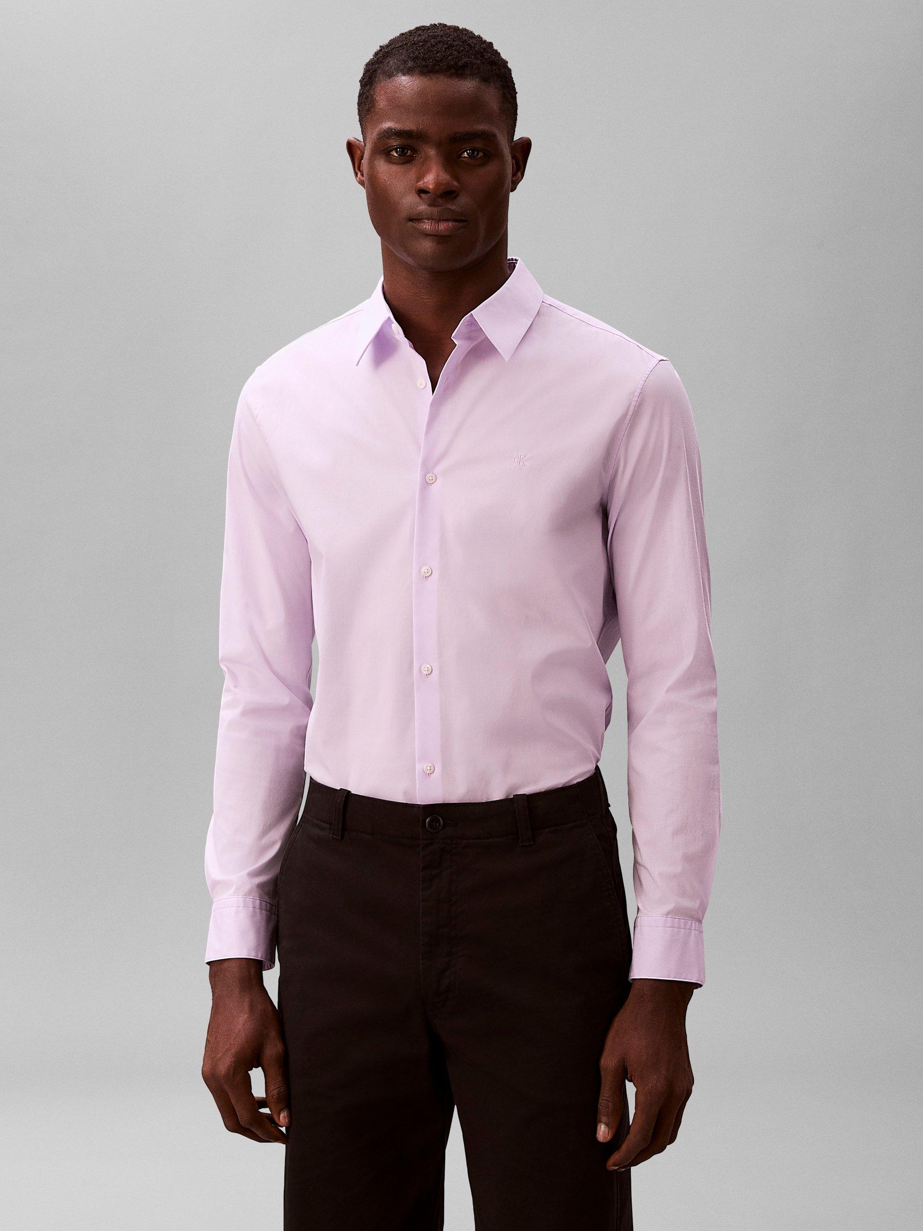 blue dress pants pink shirt Calvin Klein Slim Fit Cotton Rich Stretch Shirt, Dark Sapphire, Island Lilac collection: new_in Color:Black and Burgundy Dress The Population Ari