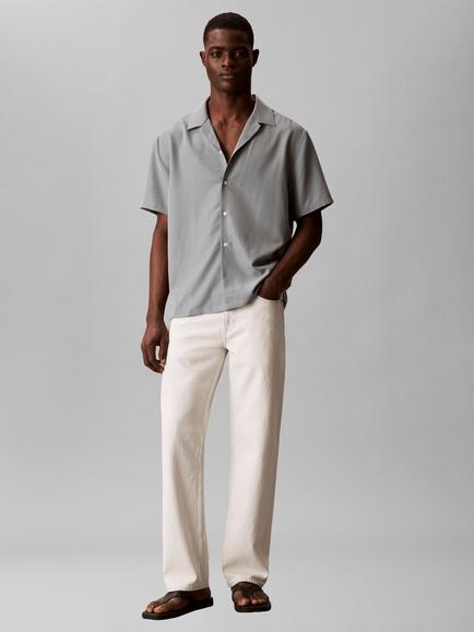 Calvin Klein Woven Modal Blend Regular Fit Revere Collar Shirt, Frosted Spruce