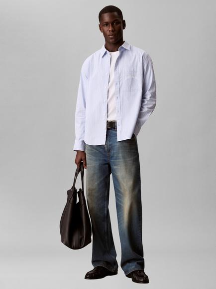Calvin Klein Woven Cotton Blend Regular Fit Stripe Shirt, Bel Air Blue, Bel Air Blue
