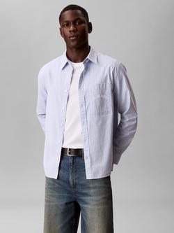 Calvin Klein Woven Cotton Blend Regular Fit Stripe Shirt, Bel Air Blue - view 2, Bel Air Blue