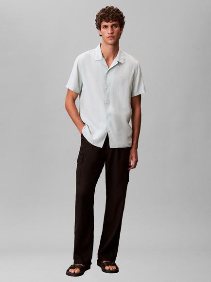 Calvin Klein Woven Linen Blend Regular Fit Revere Collar Shirt, Pale Meadow, Pale Meadow