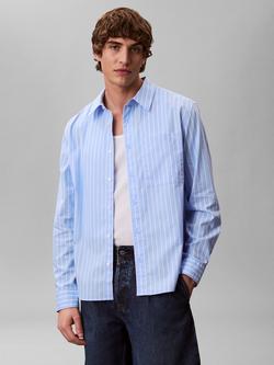 Calvin Klein Cotton Regular Fit Stripe Shirt - view 2, Blue Descent