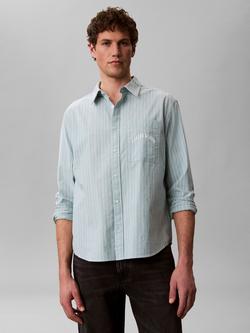 Calvin Klein Woven Cotton Blend Regular Fit Stripe Shirt, Wild Green - view 2, Wild Green
