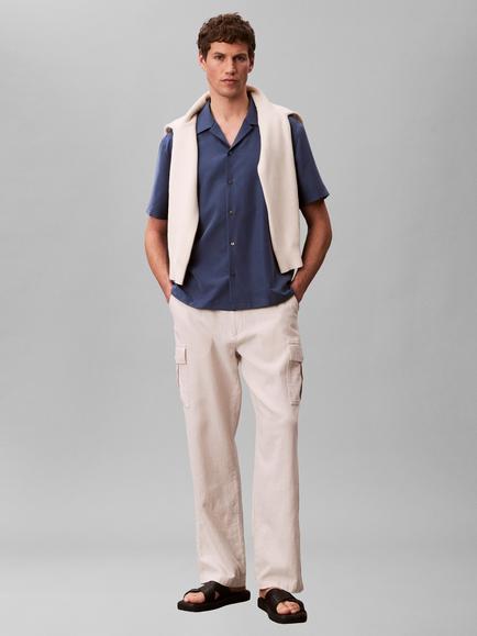 Calvin Klein Woven Modal Blend Regular Fit Revere Collar Shirt, Dark Denim
