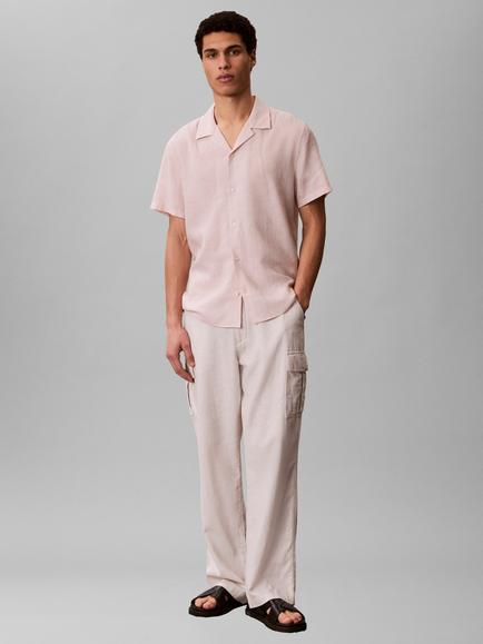 Calvin Klein Woven Linen Blend Regular Fit Shirt - view 2, Prairie Peach