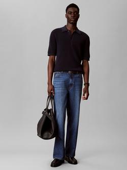 Calvin Klein Relaxed Fit Waffle Polo Shirt, Dark Sapphire, Dark Sapphire