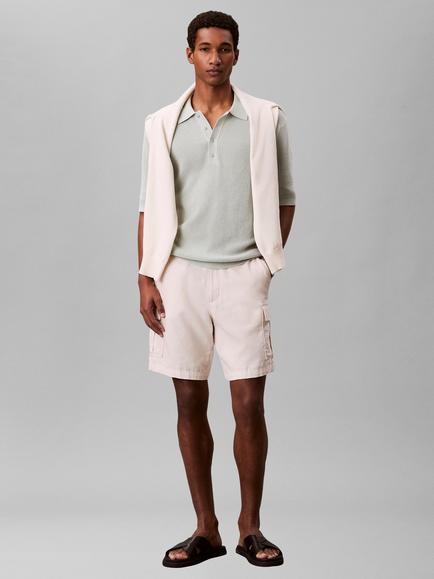 Calvin Klein Cotton Waffle Long Sleeve Polo Top - view 2, Pale Meadow