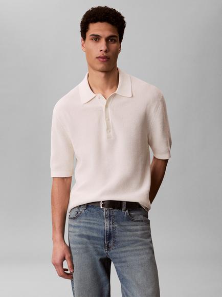 Calvin Klein Cotton Waffle Long Sleeve Polo Top, Tofu