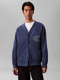 Calvin Klein Cotton Rich Double Ribbed Textured Knit Cardigan, Dark Denim - view 2, Dark Denim