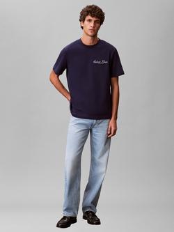 Calvin Klein Embroidered Logo Cotton T-Shirt, Evening Blue