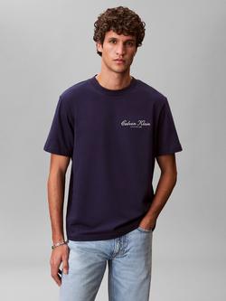 Calvin Klein Embroidered Logo Cotton T-Shirt - view 2, Evening Blue